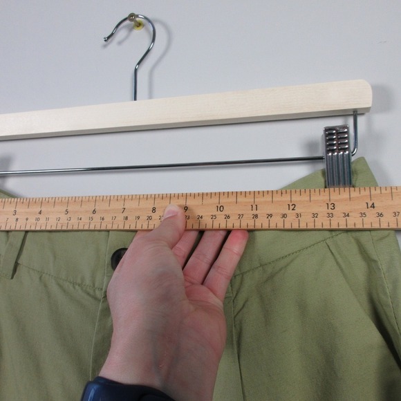 Uniqlo Pleated Cropped Pants High Waist Wide Leg Casual Green Linen Rayon 398 - Picture 11 of 13